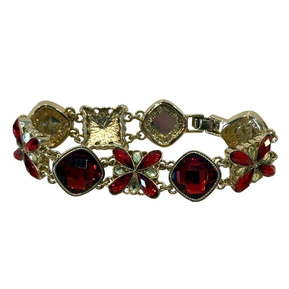 Napier Goldtone Link Burnt Orange Clear Crystal Faux Stone Bracelet 7 1/2" - Picture 8 of 8